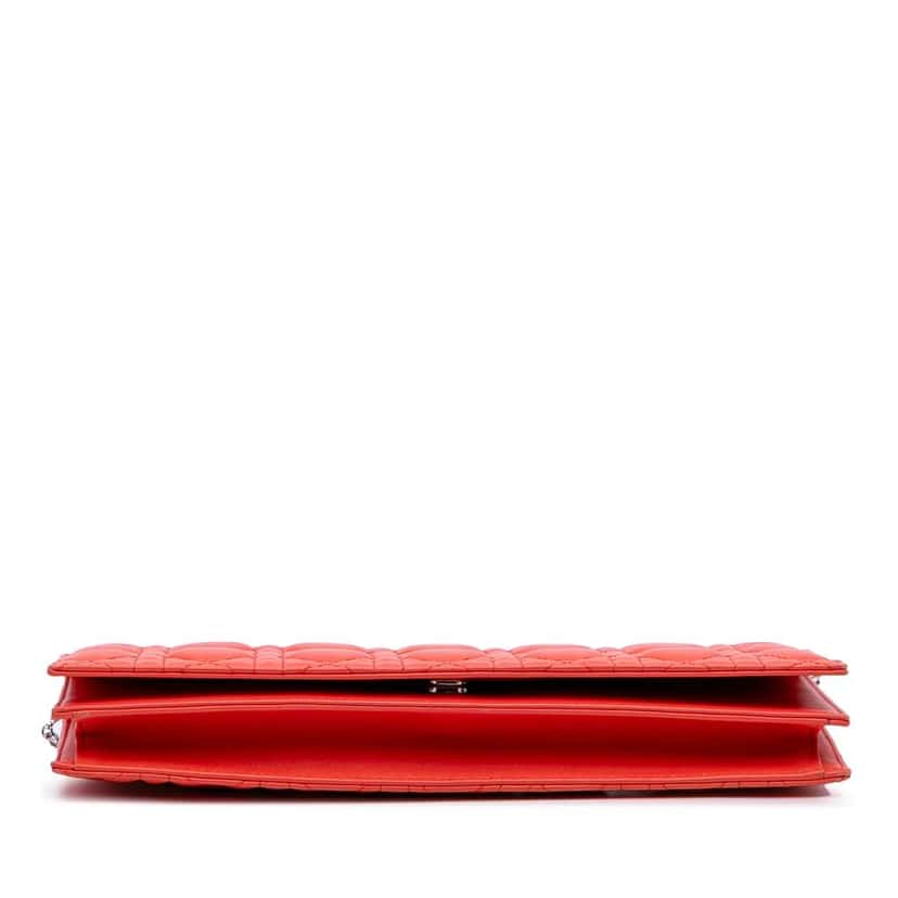 Dior Lambskin Cannage Lady Dior Wallet On Chain Orange Leather Good condition - Inside View