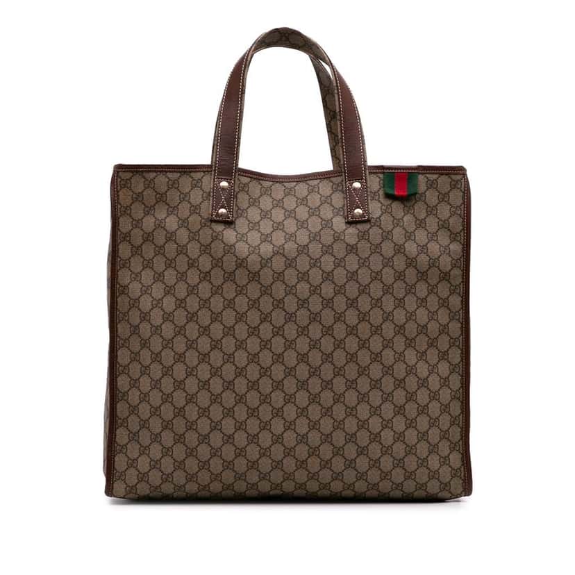 Gucci Large GG Supreme Web Loop Tote Brown Canvas Good condition - Front View