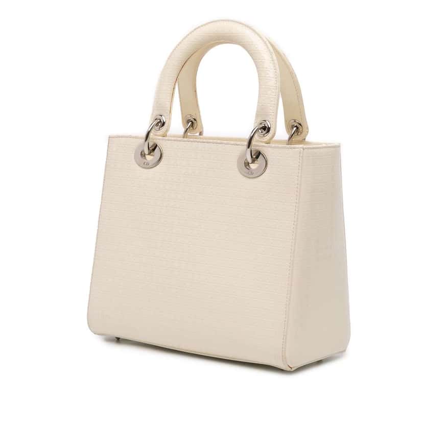 Dior Medium Patent Microcannage Lady Dior White Leather Good condition - Back View