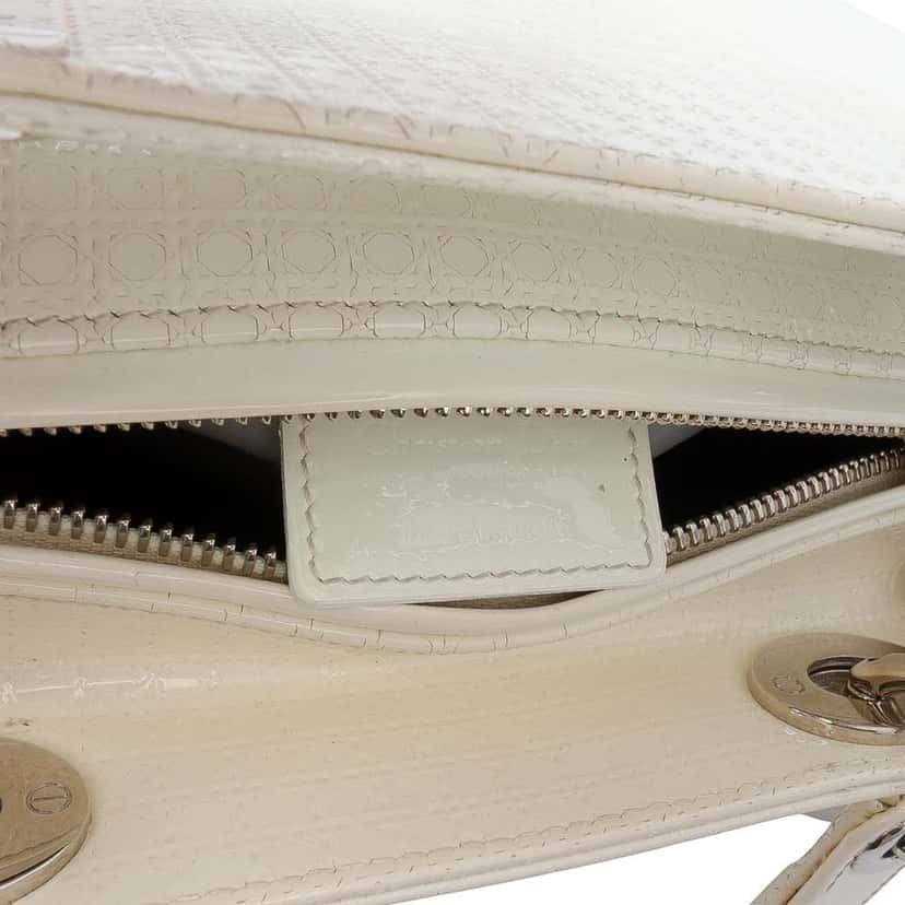 Dior Medium Patent Microcannage Lady Dior White Leather Good condition - Box View