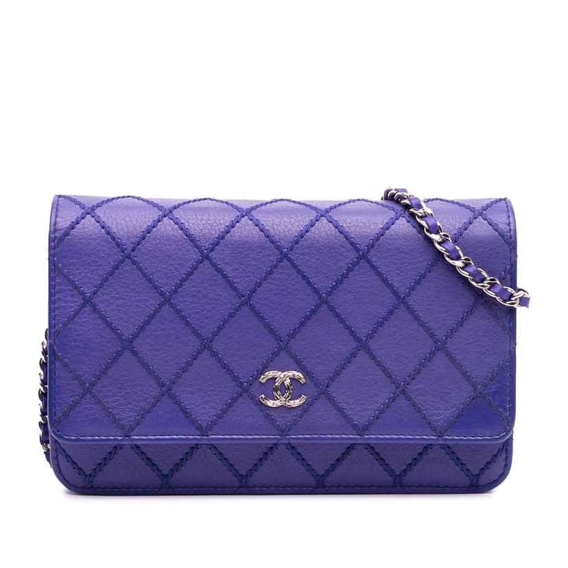 Chanel CC Quilted Calfskin Fancy Wallet On Chain Blue Leather Good condition - Front View