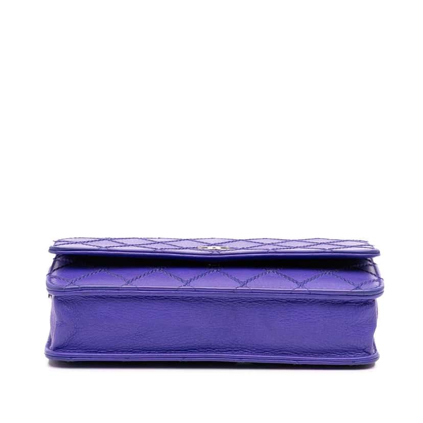 Chanel CC Quilted Calfskin Fancy Wallet On Chain Blue Leather Good condition - Inside View