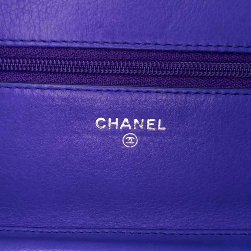 Chanel CC Quilted Calfskin Fancy Wallet On Chain Blue Leather Good condition - Box View
