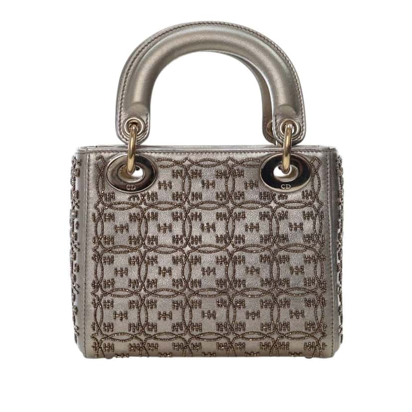 Dior Mini Beaded Metallic Lambskin Cannage Lady Dior Gold Leather Good condition - Inside View