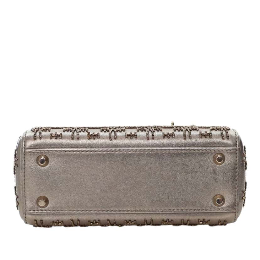 Dior Mini Beaded Metallic Lambskin Cannage Lady Dior Gold Leather Good condition - Model View
