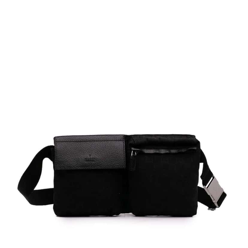 Gucci GG Canvas Double Pocket Belt Bag Black Canvas Good condition - Front View