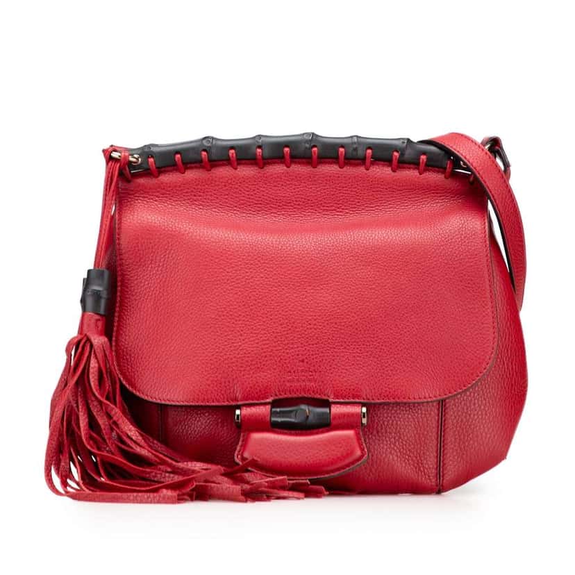 Gucci Medium Leather Bamboo Nouveau Fringe Crossbody Red Leather Good condition - Front View