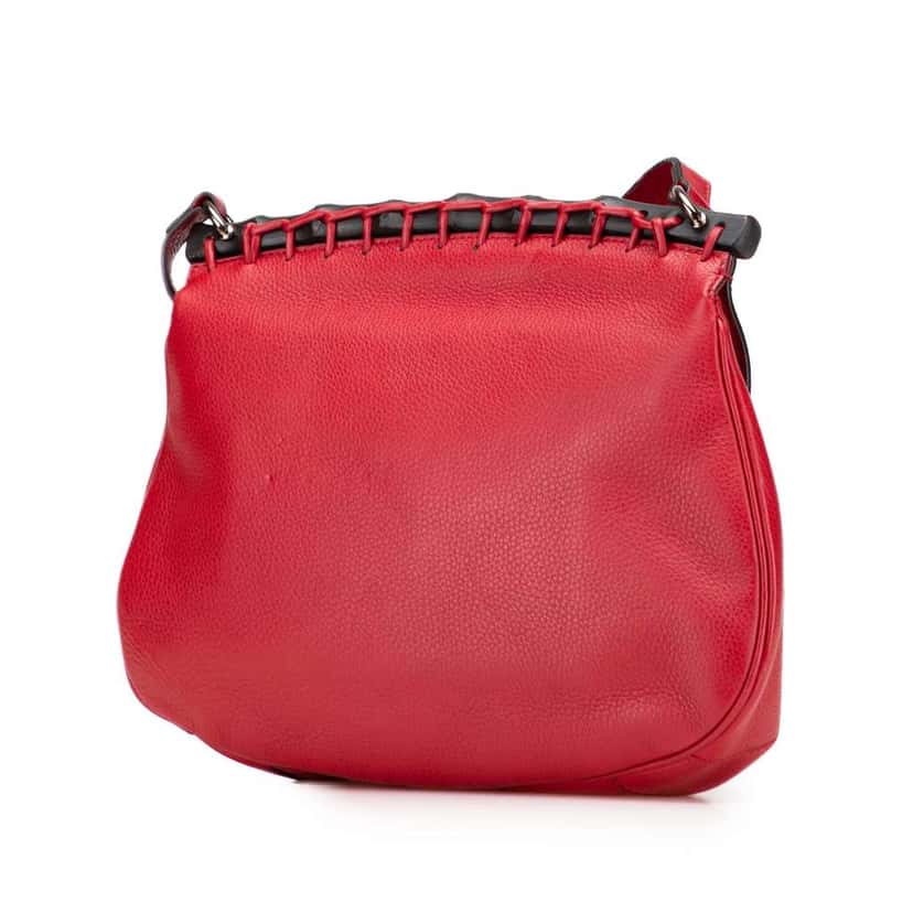 Gucci Medium Leather Bamboo Nouveau Fringe Crossbody Red Leather Good condition - Back View