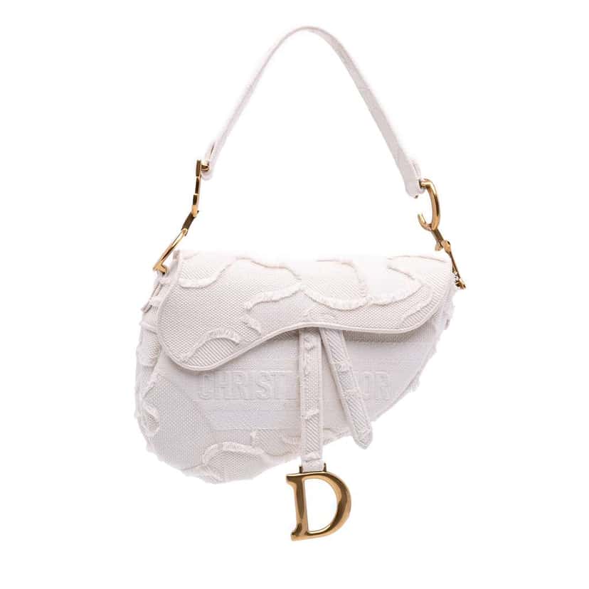 Dior Mini Canvas Embroidered Camouflage Saddle Bag White Canvas Good condition - Front View