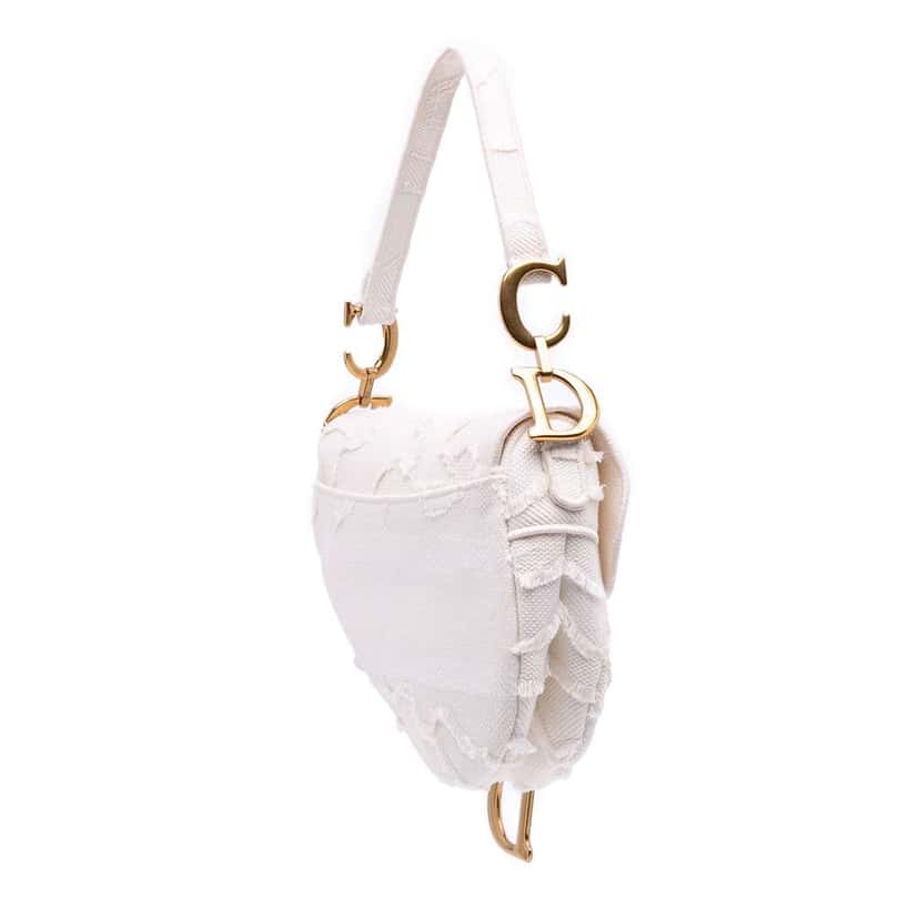 Dior Mini Canvas Embroidered Camouflage Saddle Bag White Canvas Good condition - Back View