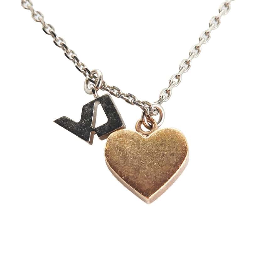 Louis Vuitton Silver Plated Pandantif Spiky Valentine Heart Damier Gold Pendant Necklace Silver Metal Good condition - Back View