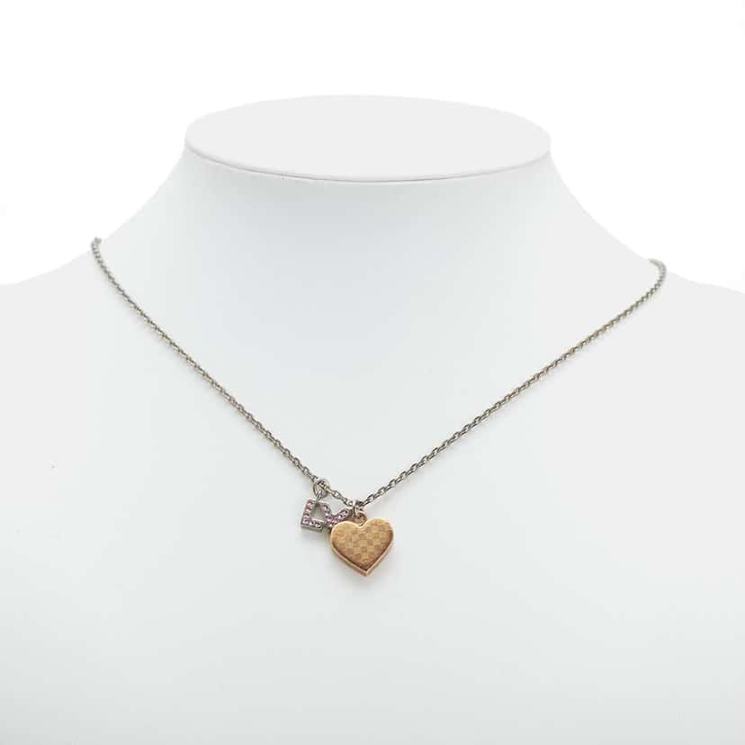 Louis Vuitton Silver Plated Pandantif Spiky Valentine Heart Damier Gold Pendant Necklace Silver Metal Good condition - Box View