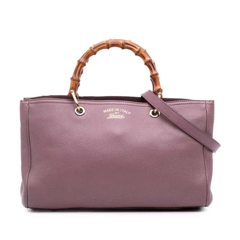 Gucci Medium Calfskin Bamboo Shopper Satchel Purple Leather Good condition - Front View