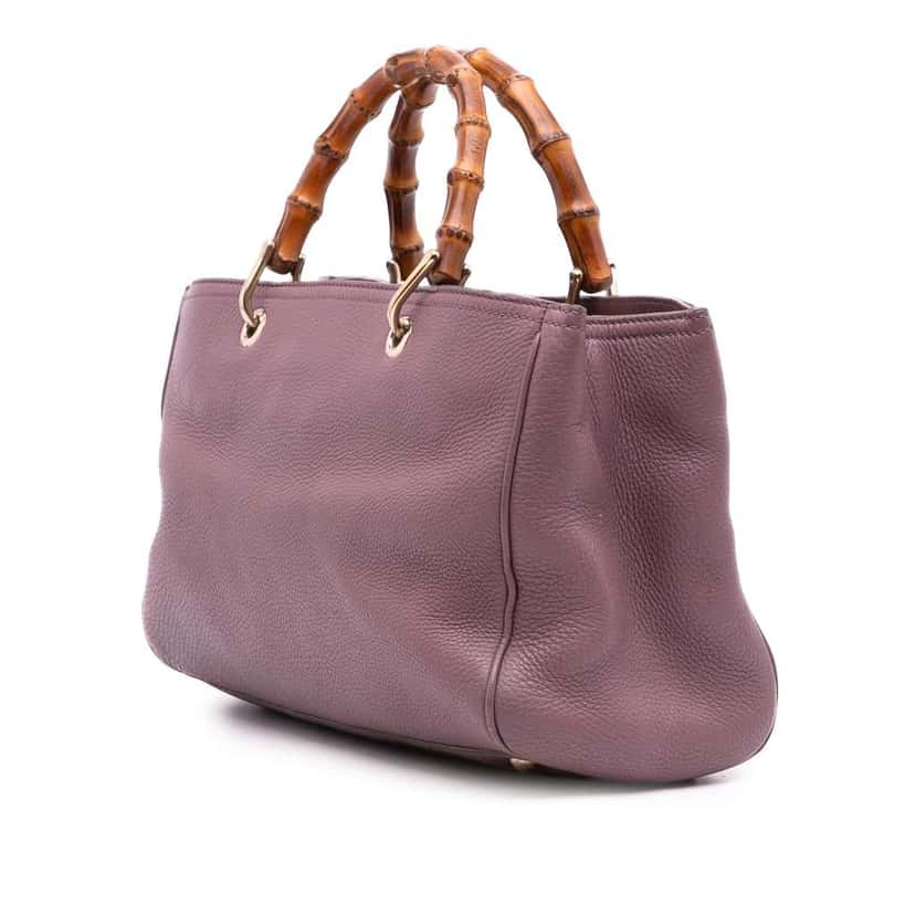 Gucci Medium Calfskin Bamboo Shopper Satchel Purple Leather Good condition - Back View