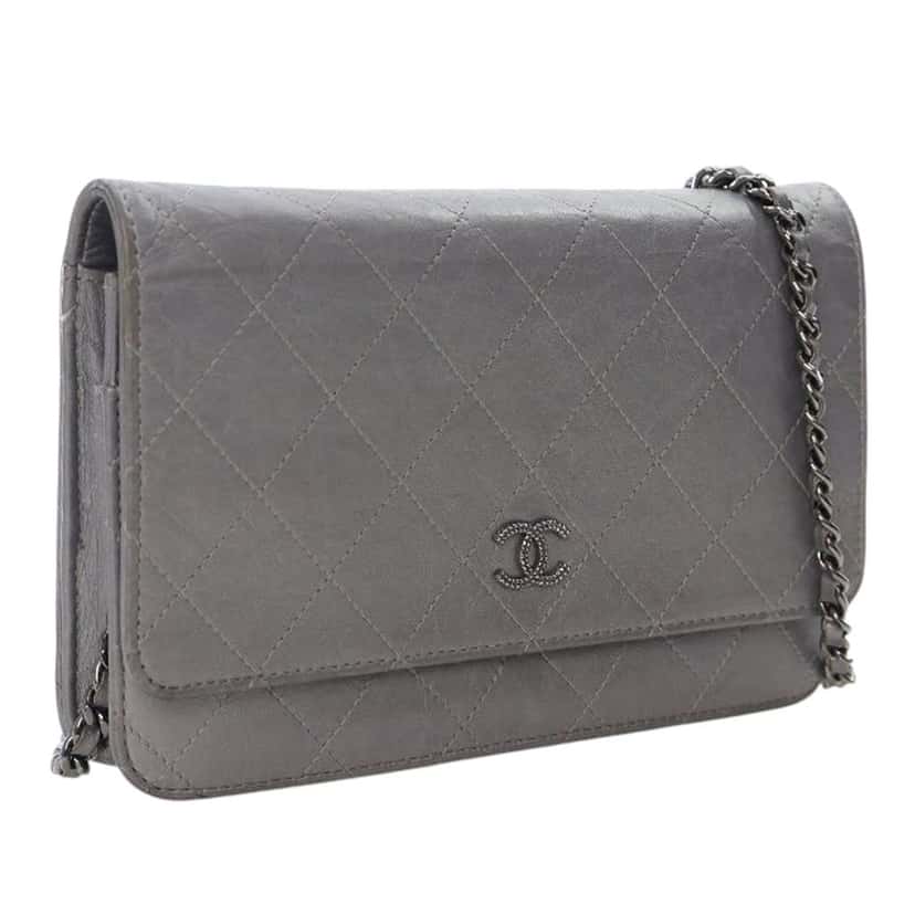 Chanel CC Quilted Aged Calfskin Wallet On Chain Silver Leather Good condition - Back View