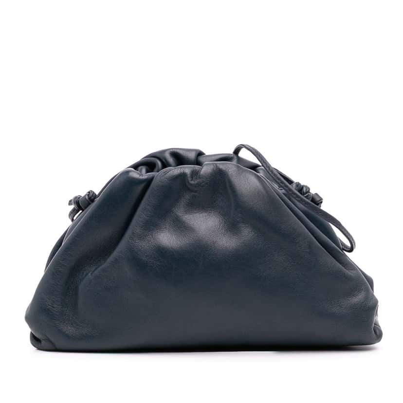 Bottega Veneta Lambskin The Mini Pouch Crossbody Blue Leather Good condition - Front View