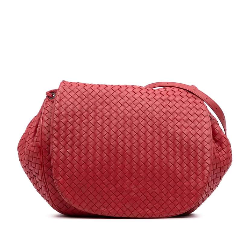 Bottega Veneta Nappa Intrecciato Flap Crossbody Red Leather Good condition - Front View