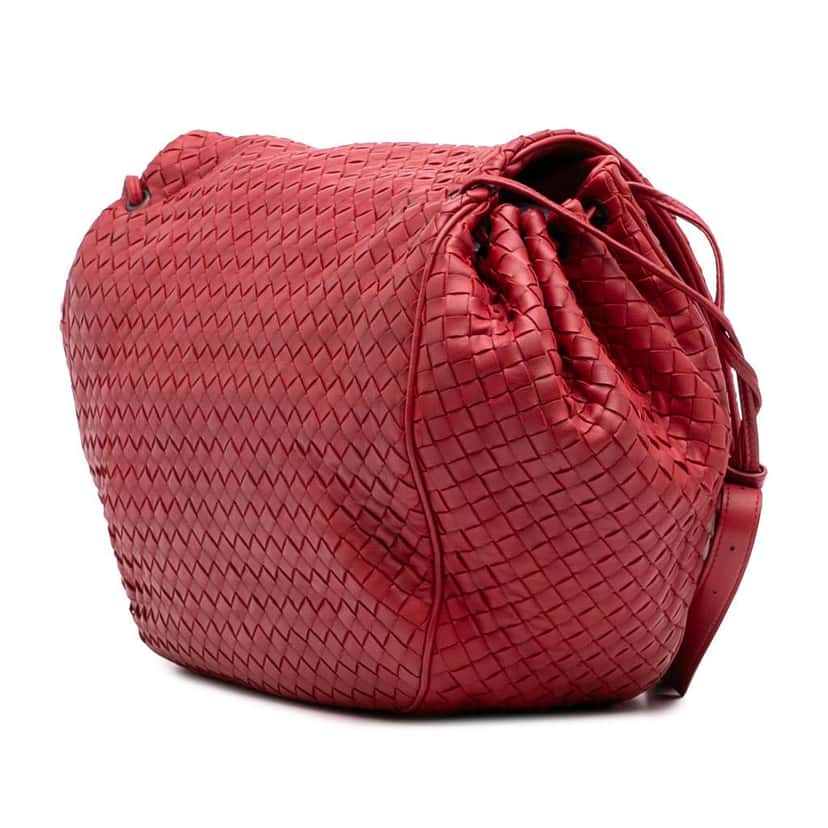 Bottega Veneta Nappa Intrecciato Flap Crossbody Red Leather Good condition - Back View