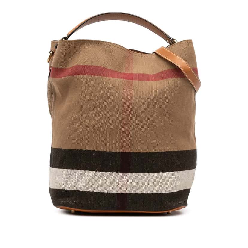 Burberry Medium Mega Check Canvas Ashby Bucket Bag Brown Canvas Good condition - Front View