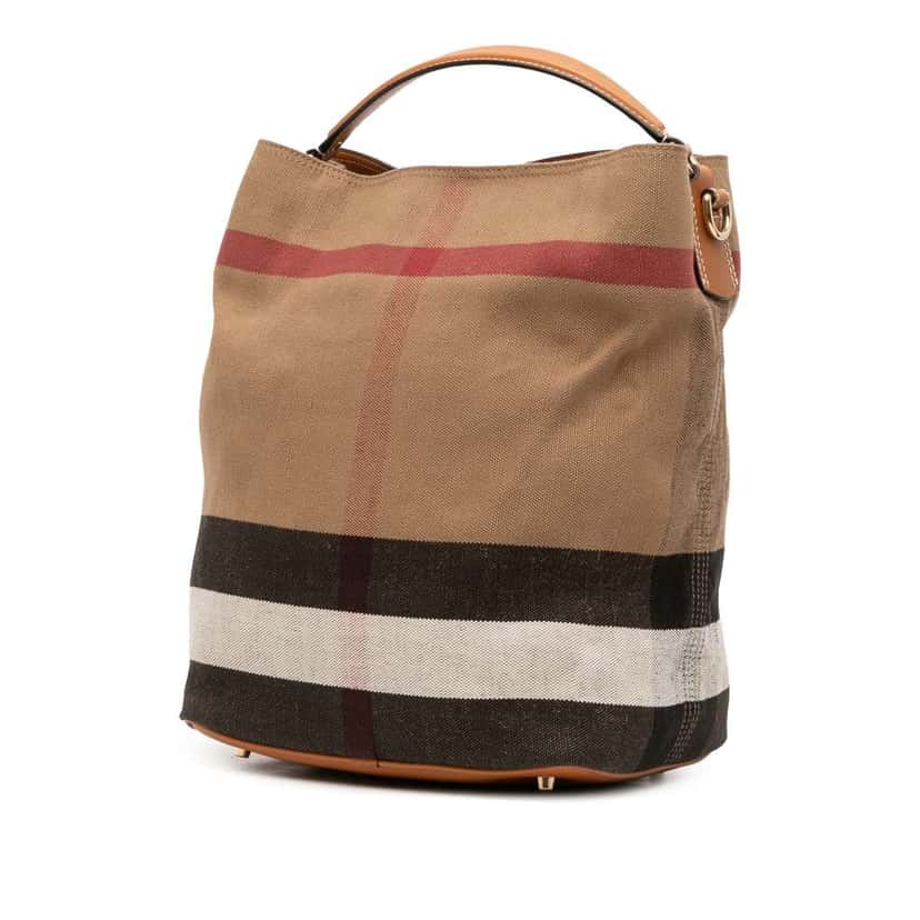 Burberry Medium Mega Check Canvas Ashby Bucket Bag Brown Canvas Good condition - Back View