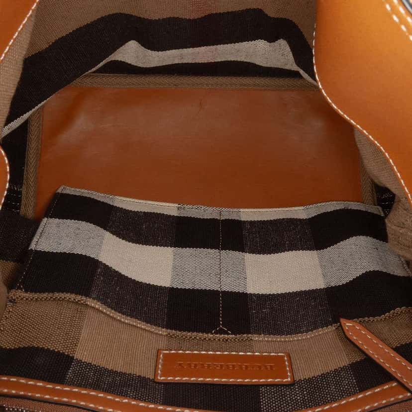 Burberry Medium Mega Check Canvas Ashby Bucket Bag Brown Canvas Good condition - Model View