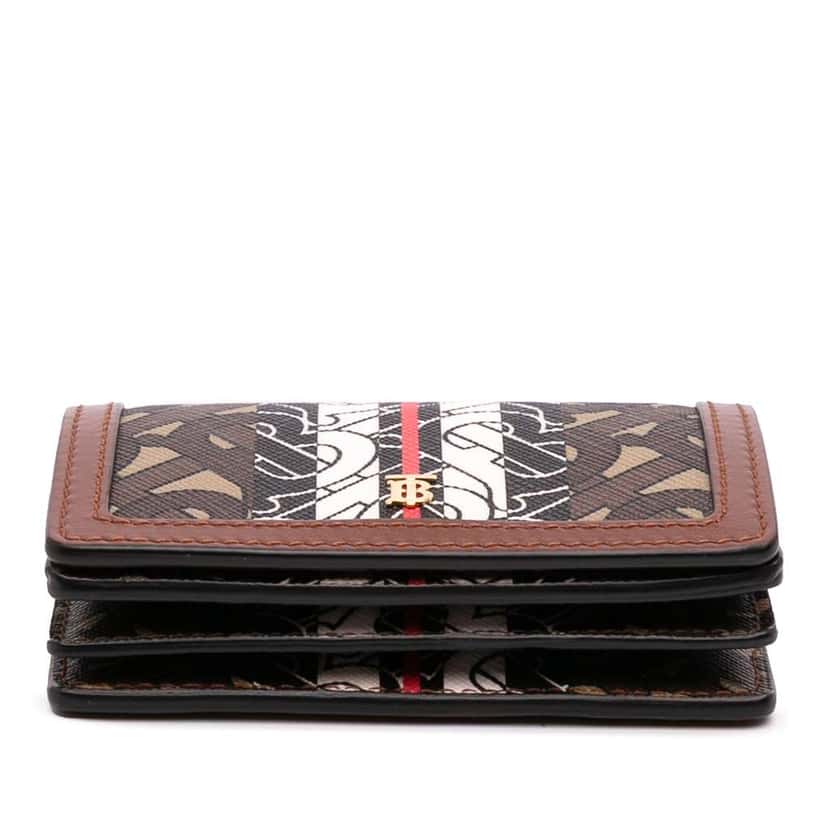 Burberry Monogram Stripe E-Canvas Jessie TB Wallet On Chain Brown Canvas Good condition - Inside View