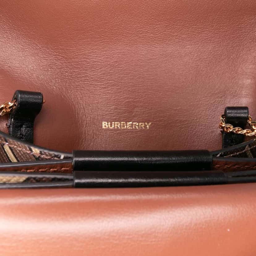 Burberry Monogram Stripe E-Canvas Jessie TB Wallet On Chain Brown Canvas Good condition - Box View