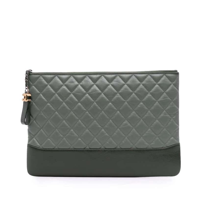 Chanel Large Aged Calfskin Gabrielle O Case Clutch Grey Leather Good condition - Front View