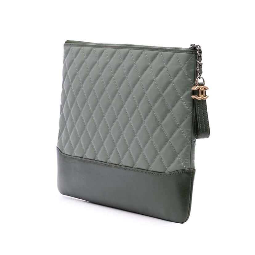 Chanel Large Aged Calfskin Gabrielle O Case Clutch Grey Leather Good condition - Back View