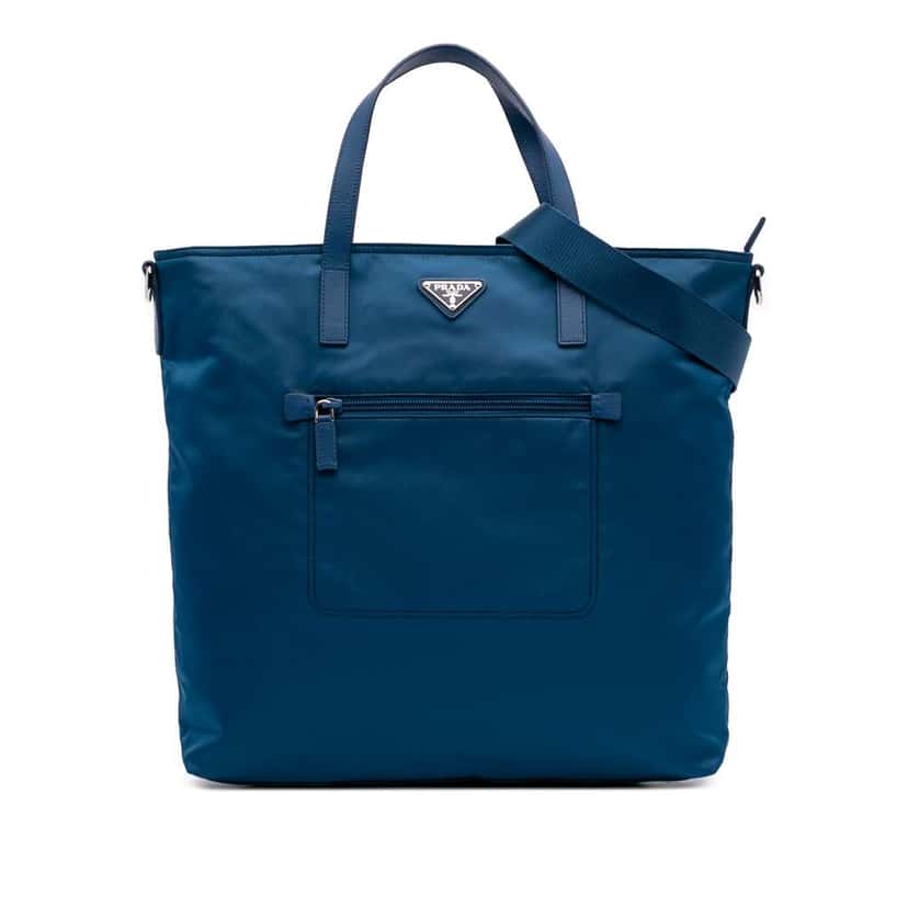 Prada Tessuto Zip Top Convertible Tote Blue Good condition - Front View
