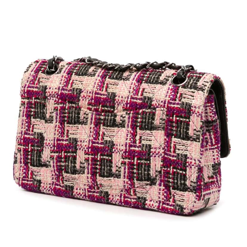 Chanel Medium Classic Tweed Double Flap Pink Tweed Good condition - Back View