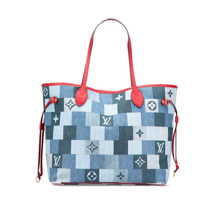 Louis Vuitton Monogram Denim Patchwork Neverfull MM Blue Denim Very good condition - Front View