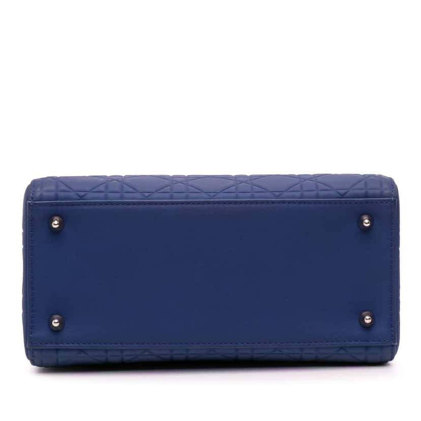 Dior Medium Ultra Matte Calfskin Embossed Cannage Lady Dior Blue Leather Good condition - Inside View