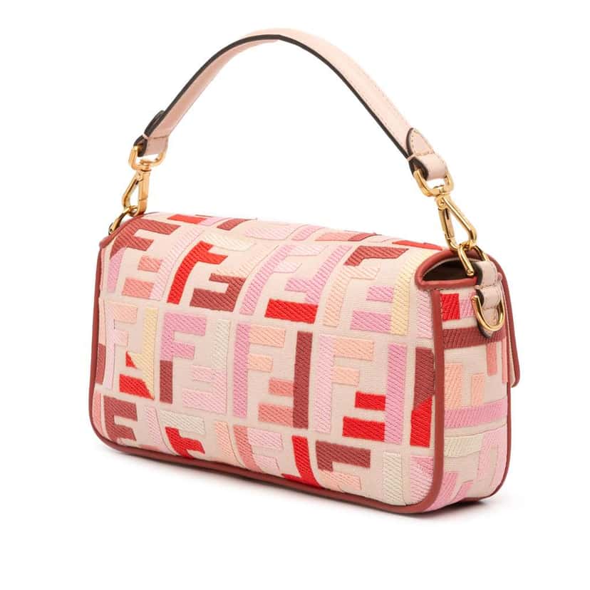 Fendi Zucca Embroidered Canvas Baguette Satchel Pink Canvas Good condition - Back View