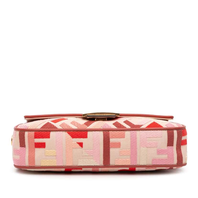 Fendi Zucca Embroidered Canvas Baguette Satchel Pink Canvas Good condition - Inside View