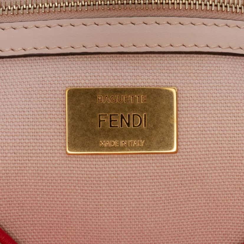 Fendi Zucca Embroidered Canvas Baguette Satchel Pink Canvas Good condition - Box View