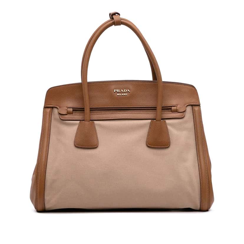 Prada Saffiano Cuir Trimmed Canapa Satchel Brown Canvas Good condition - Front View