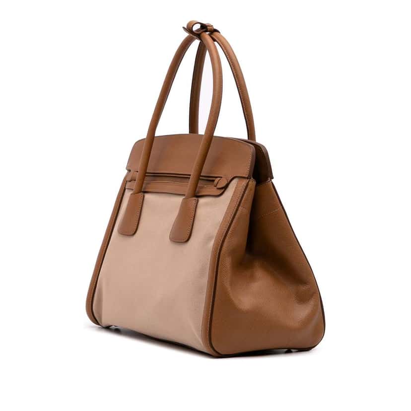 Prada Saffiano Cuir Trimmed Canapa Satchel Brown Canvas Good condition - Back View