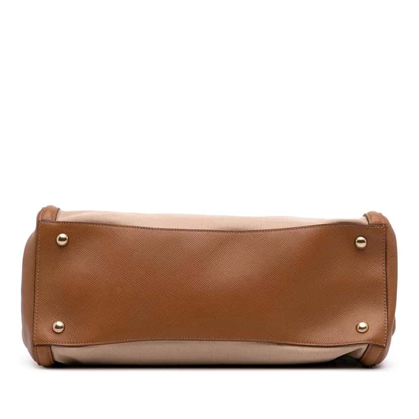 Prada Saffiano Cuir Trimmed Canapa Satchel Brown Canvas Good condition - Inside View