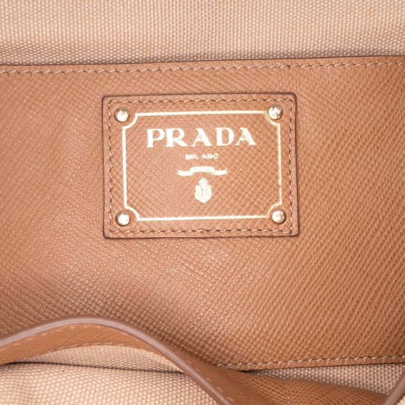 Prada Saffiano Cuir Trimmed Canapa Satchel Brown Canvas Good condition - Box View