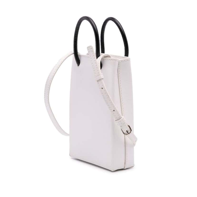 Balenciaga Mini Calfskin Logo Shopping Phone Holder White Leather Good condition - Back View