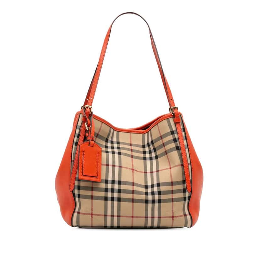Burberry Small Haymarket Check Canvas and Leather Canterbury Tote Brown Canvas Good condition - Front View
