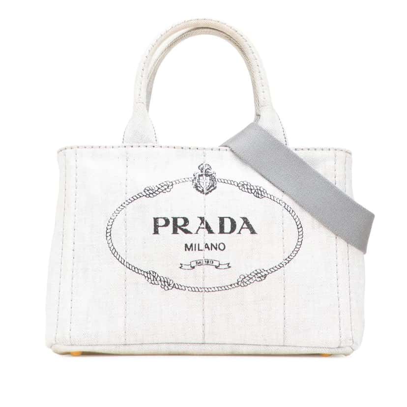 Prada Small Denim Canapa Logo Satchel Grey Denim Good condition - Front View