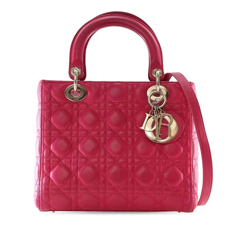 Dior Medium Lambskin Cannage Lady Dior Pink Leather Good condition - Front View