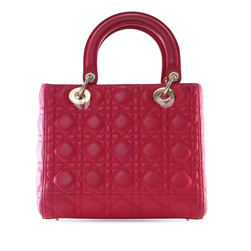 Dior Medium Lambskin Cannage Lady Dior Pink Leather Good condition - Back View
