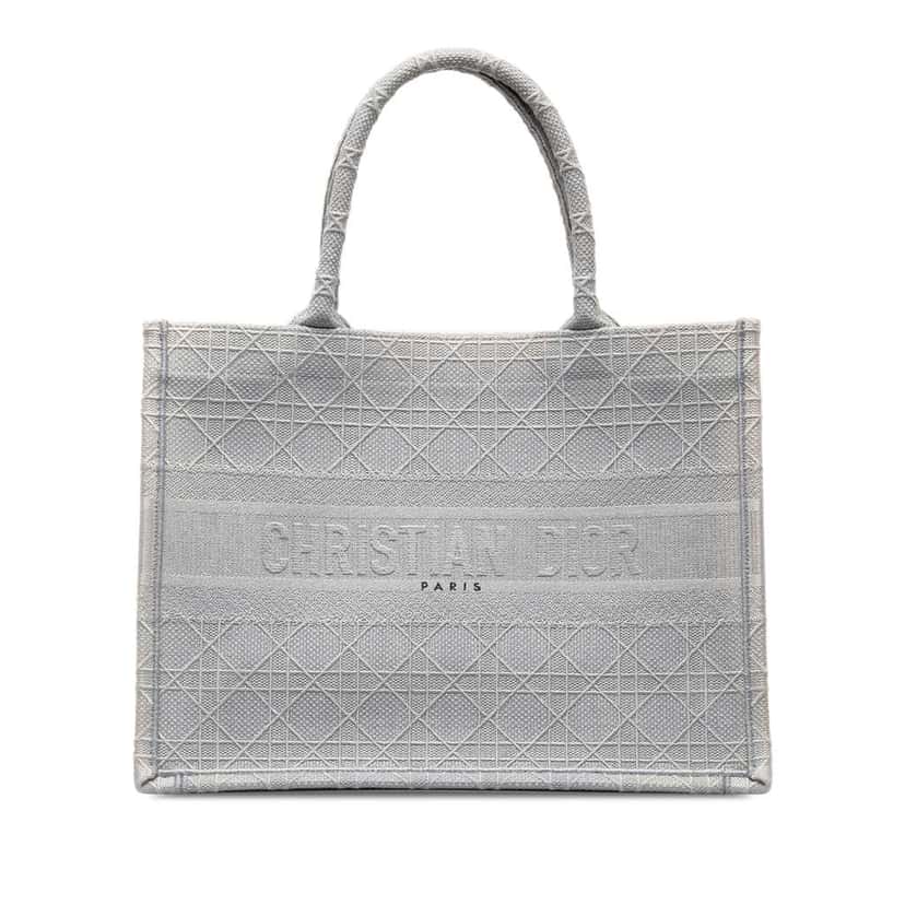 Dior Medium Cannage Embroidered Book Tote Grey Canvas Good condition - Front View