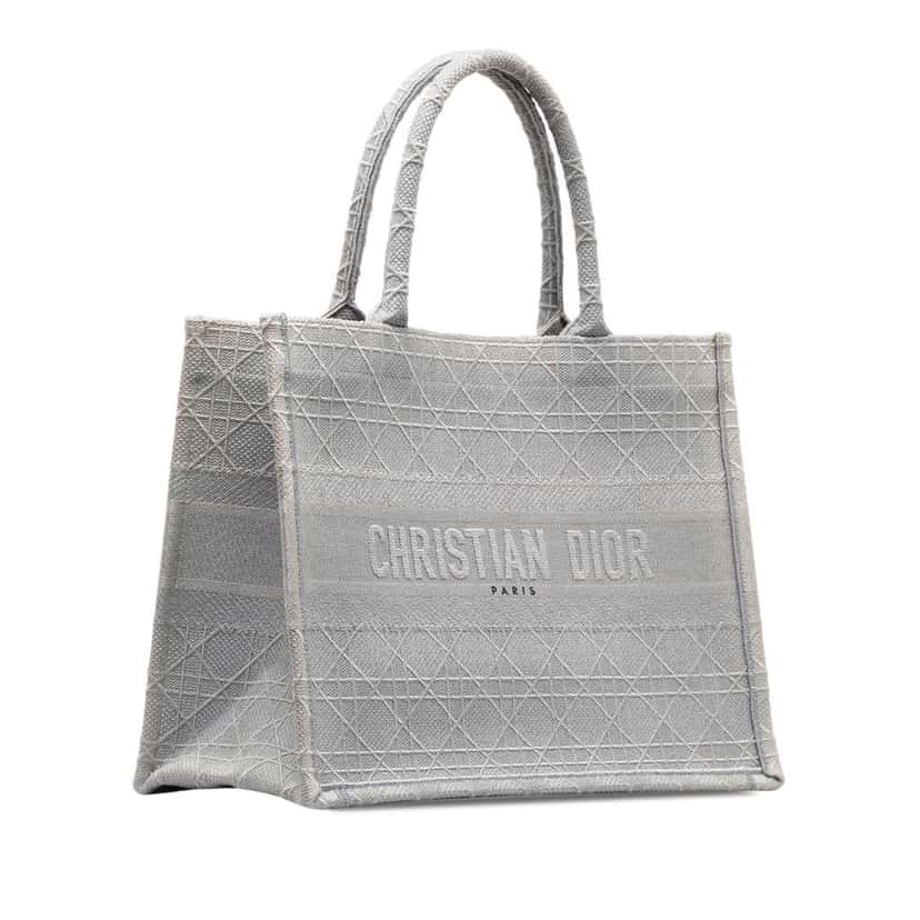 Dior Medium Cannage Embroidered Book Tote Grey Canvas Good condition - Back View