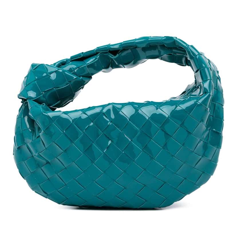 Bottega Veneta Mini Patent Intrecciato Jodie Blue Leather Good condition - Front View