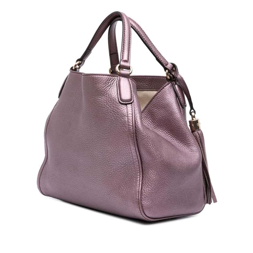 Gucci Small Metallic Leather Soho Satchel Purple Leather Good condition - Back View