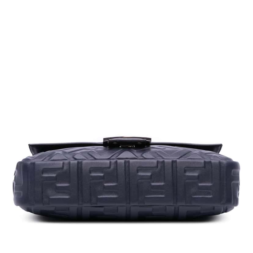 Fendi Zucca Embossed Leather Baguette Satchel Blue Leather Good condition - Inside View